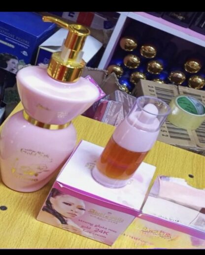 Abebi White Rose Gold Strong Whitening Lotion + Oil + Face Cream – 3pcs Set